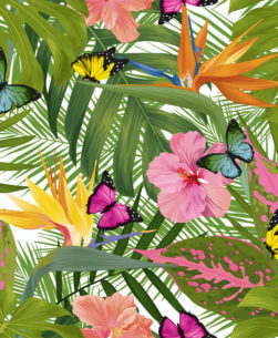 Tovaglia al metro tropicale con farfalle
